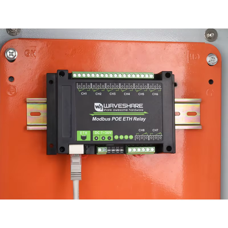 Module de relais Ethernet 8 canaux de qualité industrielle, Port PoE Ethernet, Communication, protocole Modbus, alimentation PoE, Waveshare