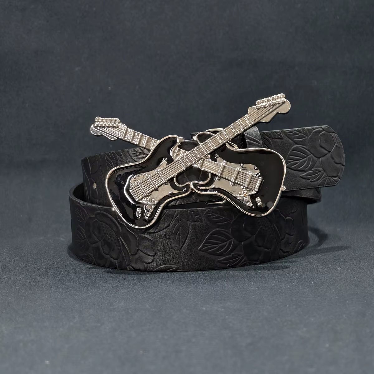 Rock Style guitare grande boucle en cuir PU ceinture en relief pour femmes personnalisé décontracté hommes
