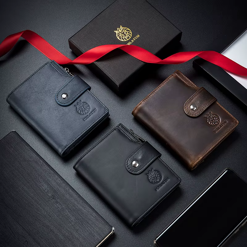 SCHLATUM en cuir véritable hommes portefeuille d'affaires RFID