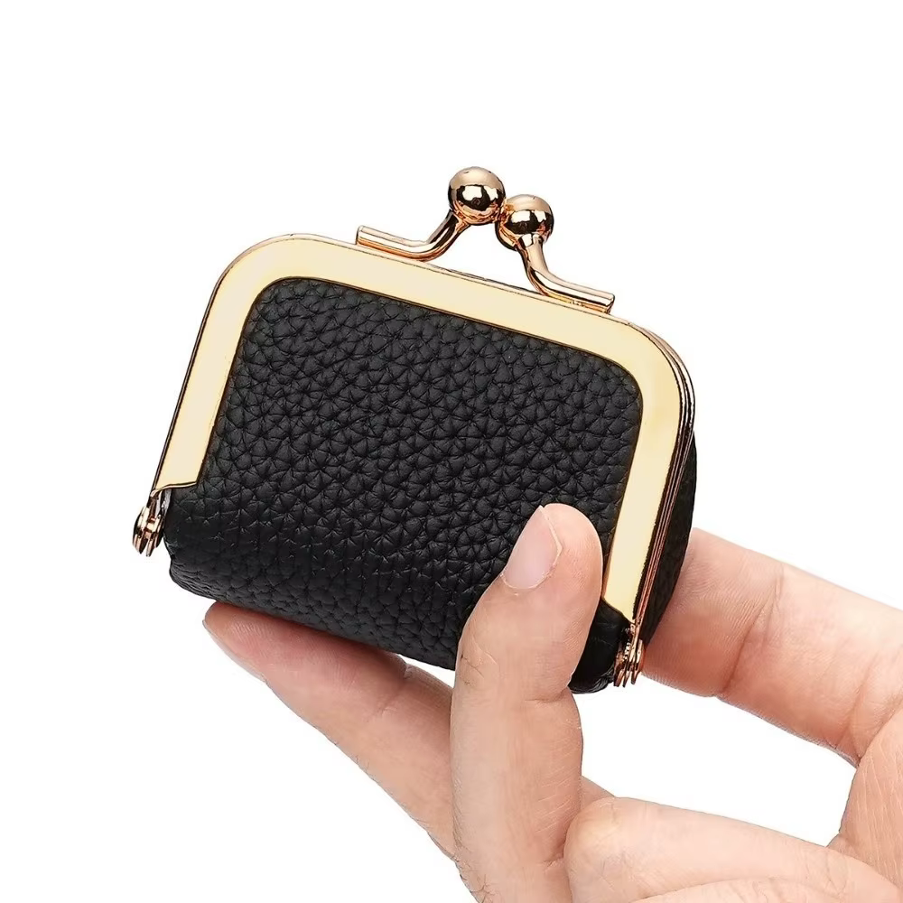 Portefeuille en cuir véritable avec serrure à baiser