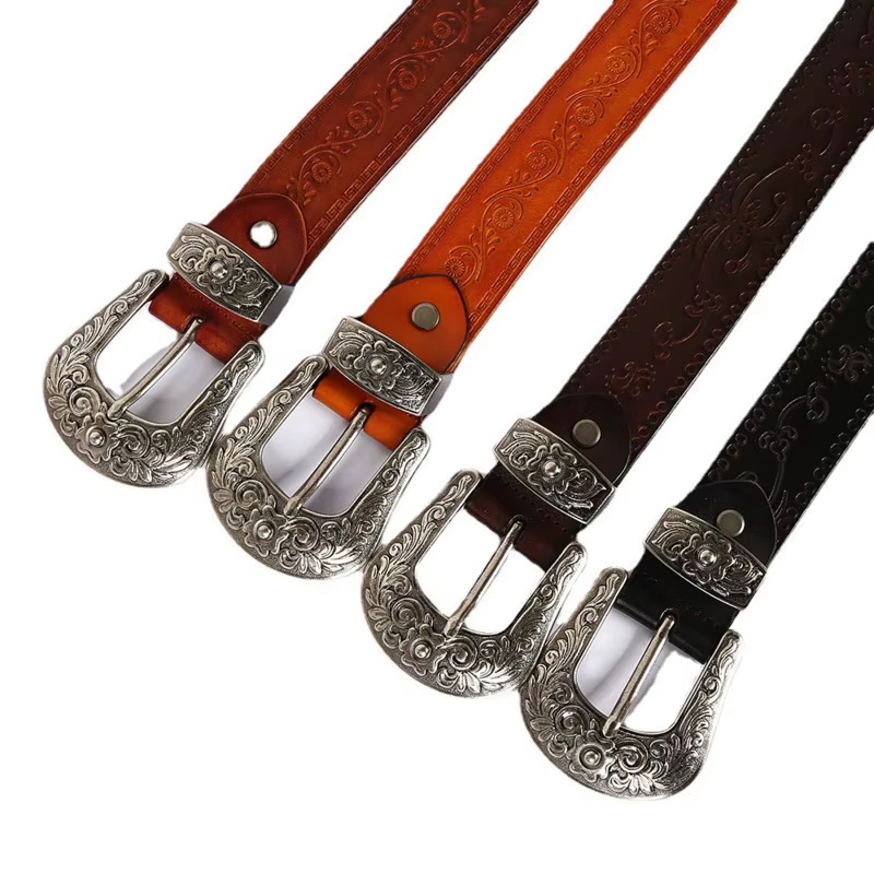 IEFB hommes ceinture en relief en cuir sculpture florale véritable ceintures