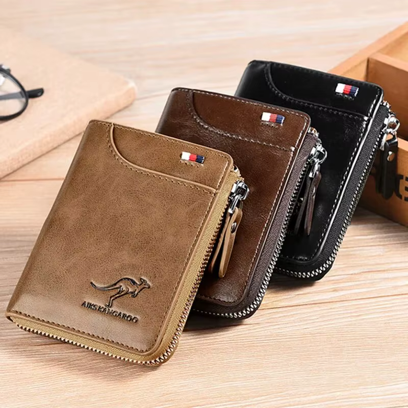 Portefeuille pour hommes en cuir porte-carte de visite fermeture éclair sac à main portefeuilles de luxe