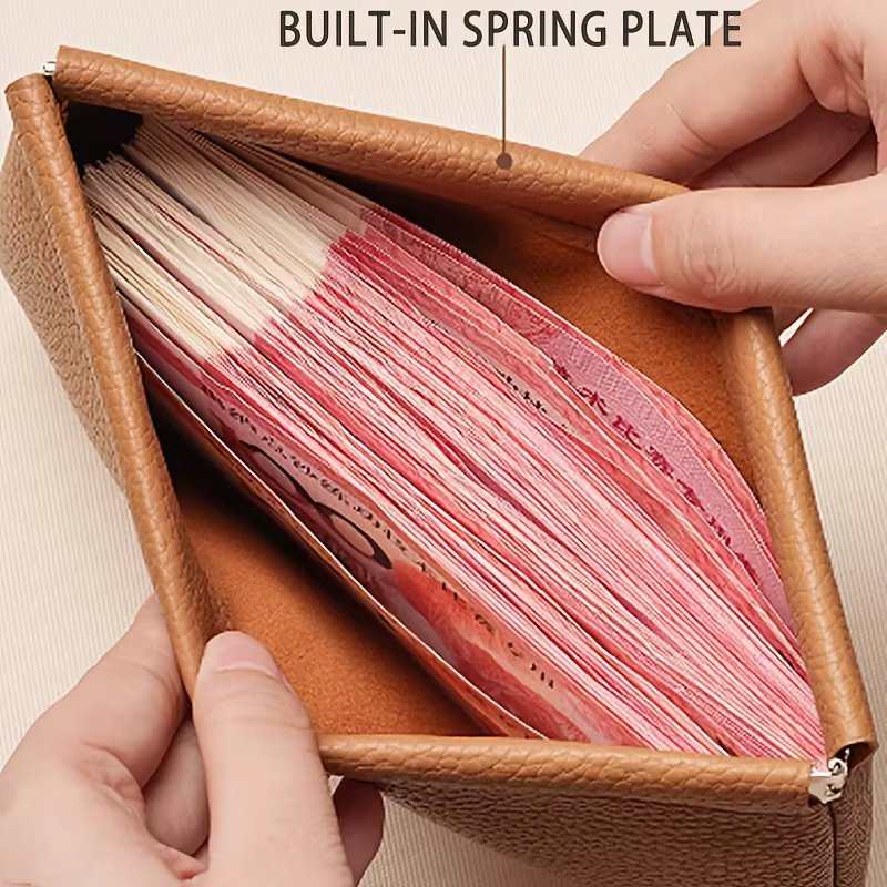 Portefeuille long vintage en PU à fermeture automatique avec grande pochette de rangement pour billets et pièces