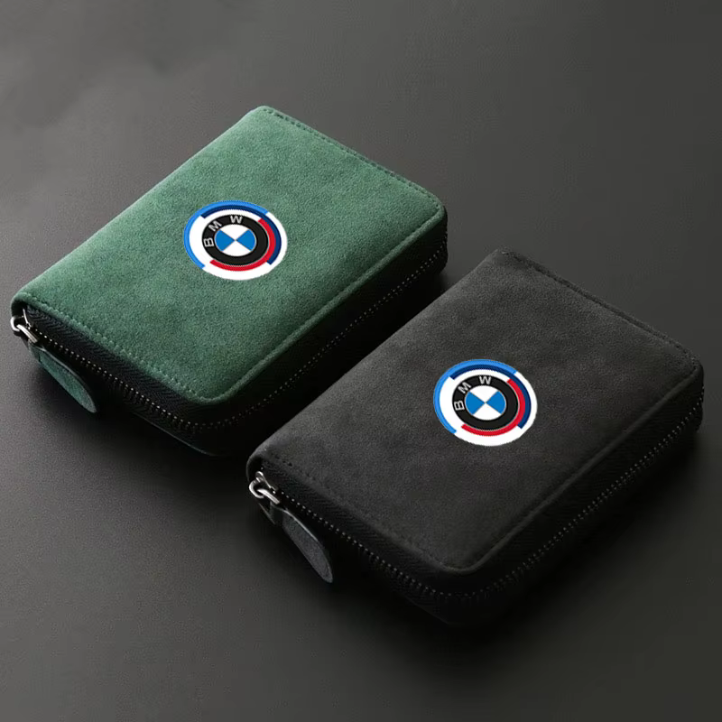 Porte-cartes de voiture en cuir avec fermeture éclair