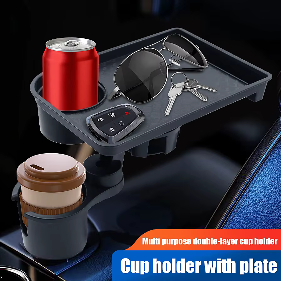 Plateau porte-gobelets pour voiture avec double porte-gobelets, plateau de repas pour voiture, plateau portable réglable pour boissons