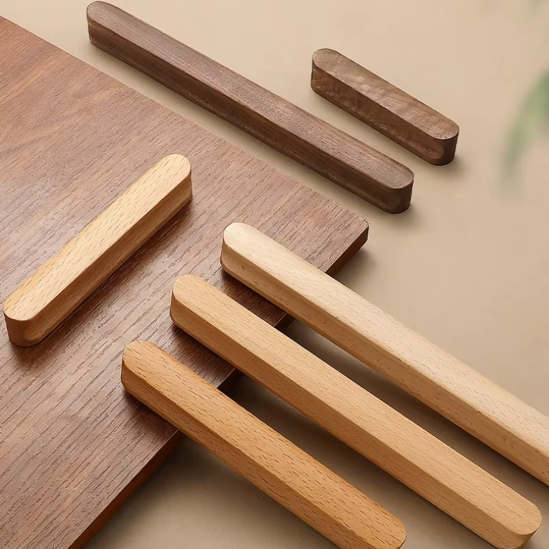 Poignées de porte de placard longues en bois, style moderne et minimaliste, finition noyer, pour cuisine, armoire, tiroir, meuble à chaussures, quincaillerie de mobilier