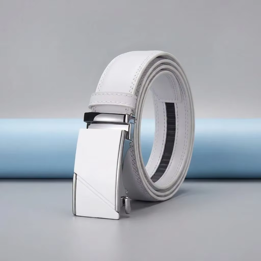 Ceinture classique blanche pour homme avec boucle automatique en alliage de zinc