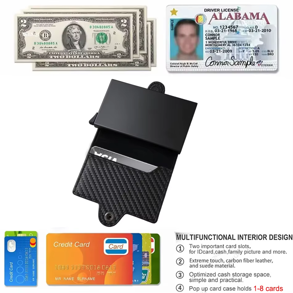 Porte-carte Rfid en carbone pour hommes et femmes