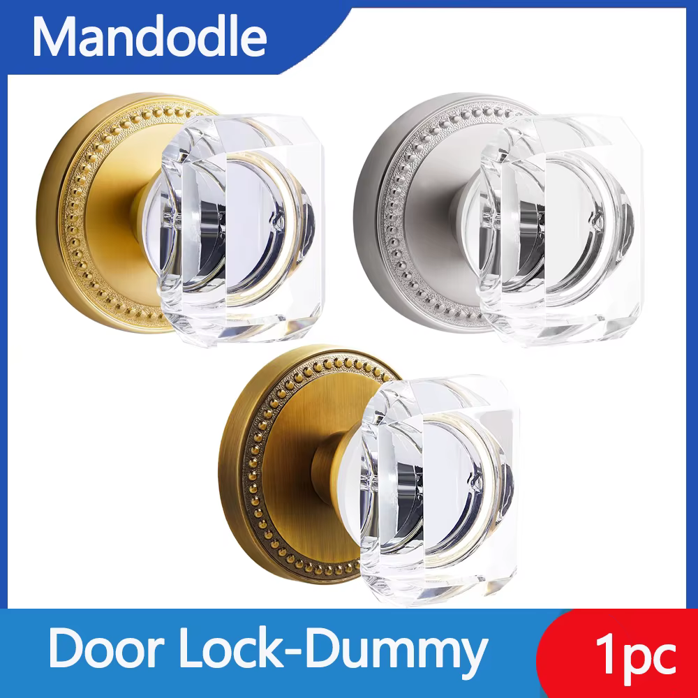 Poignée de porte intérieure, poignée en cristal, sans serrure, sans clé, un ensemble, or bronze argent avec accessoires
