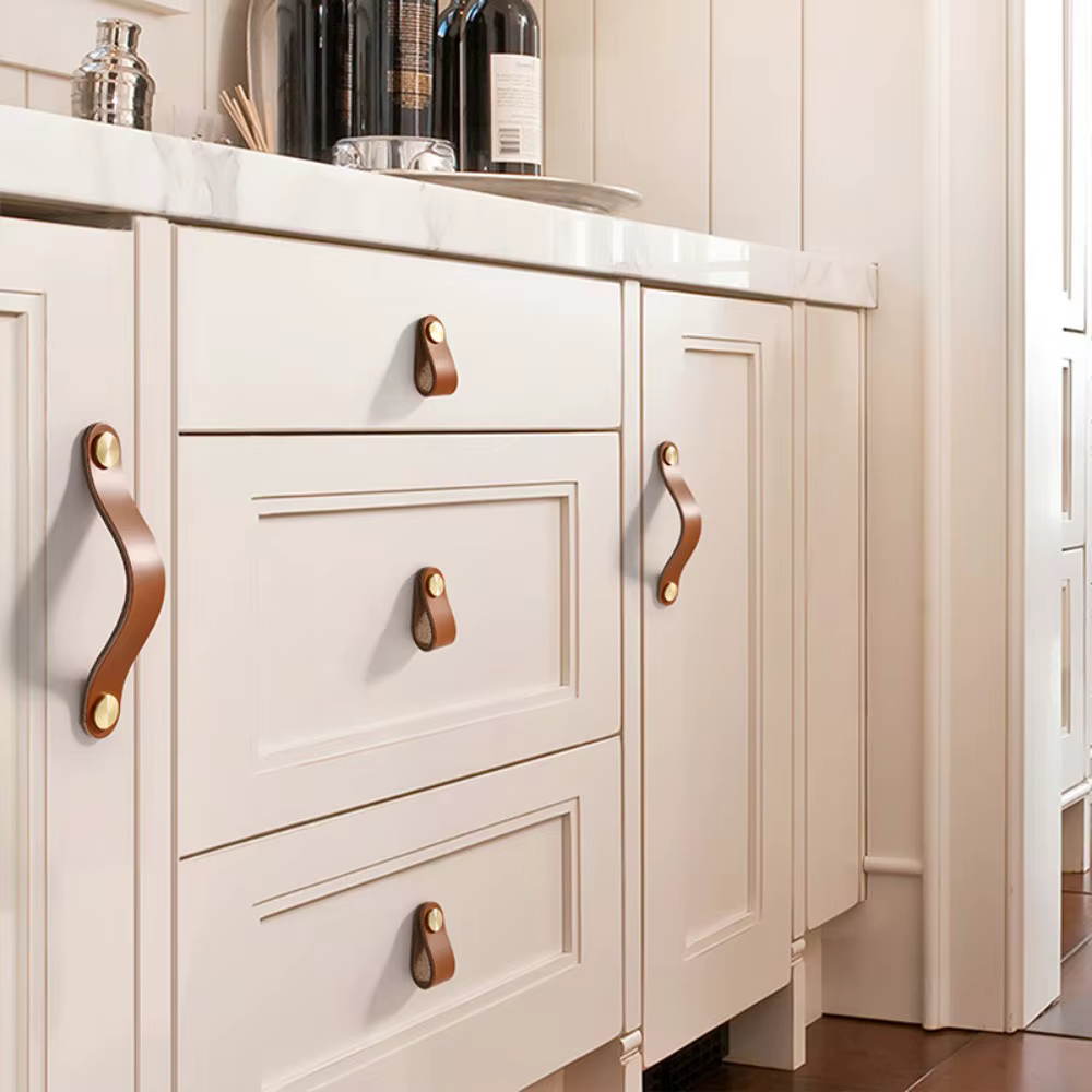 Poignées de porte d'armoire en cuir, poignées de tiroir de garde-robe, poignées de meubles, poignées de placard, 2 pièces