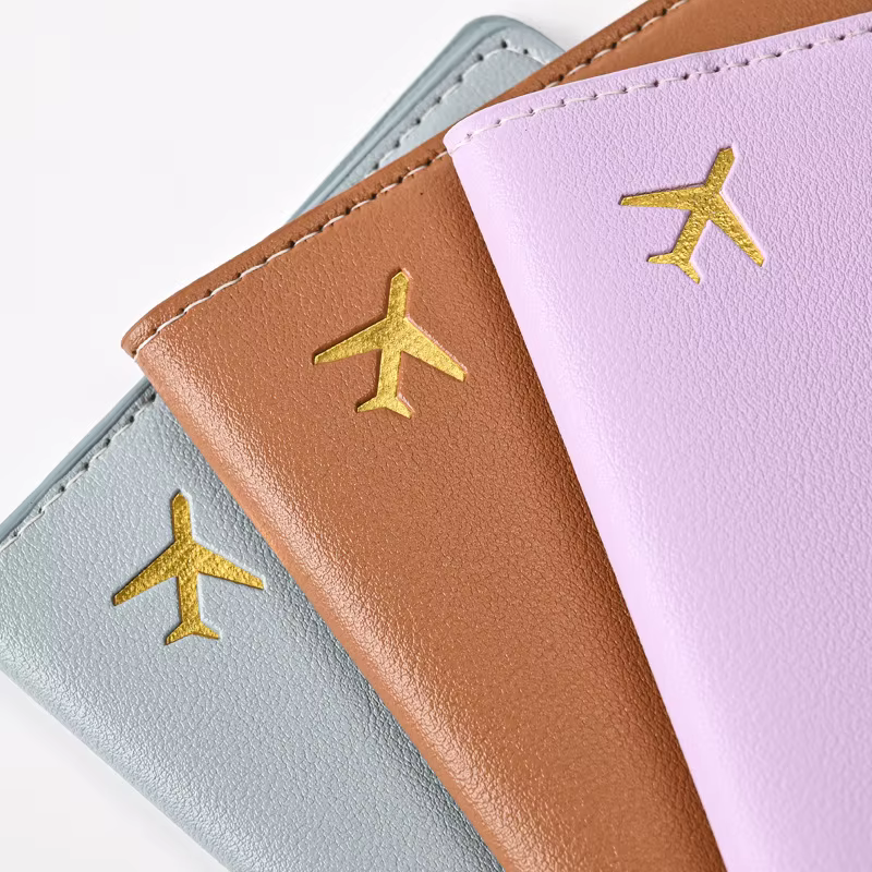 Porte-passeport en cuir PU de couleur unie pour femmes et hommes