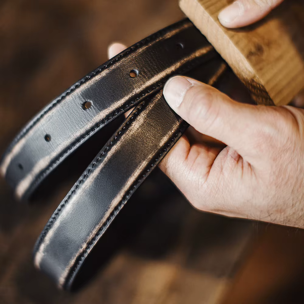 Maden – ceinture en cuir noir Vintage pour hommes