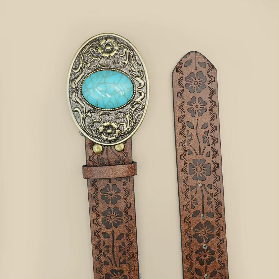 Ceinture élégante vintage royale pour femme – Design floral avec boucle bleu turquoise