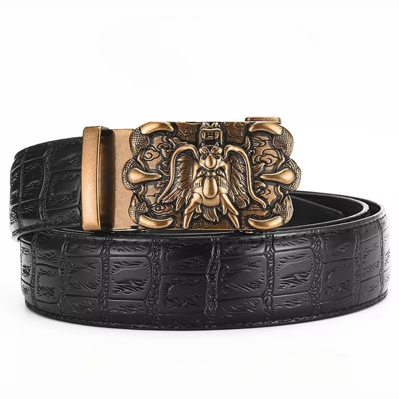 Ceinture en cuir véritable pour homme de haute qualité, motif crocodile, boucle chinoise Loong, ceintures pour homme, cadeau parfait pour la fête des pères