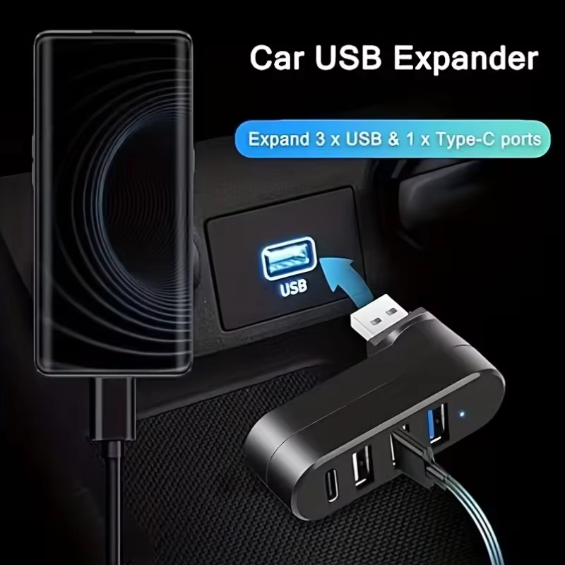 Hub USB 3.0 à 4 ports [90 ° , 180 ° Adaptateur USB rotatif, 3 ports USB et 1 port USB-C pour alimentation/données, extension USB pour ordinateurs portables, voitures
