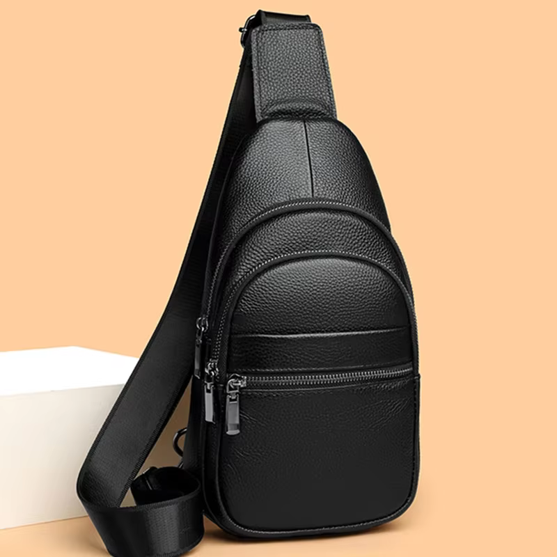 Sac à main en cuir de vachette multi-poches pour hommes