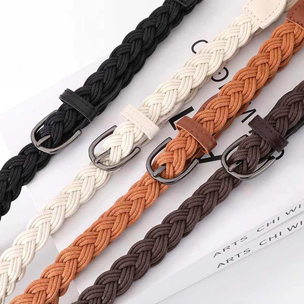 Ceinture fine tressée rétro vintage pour femme