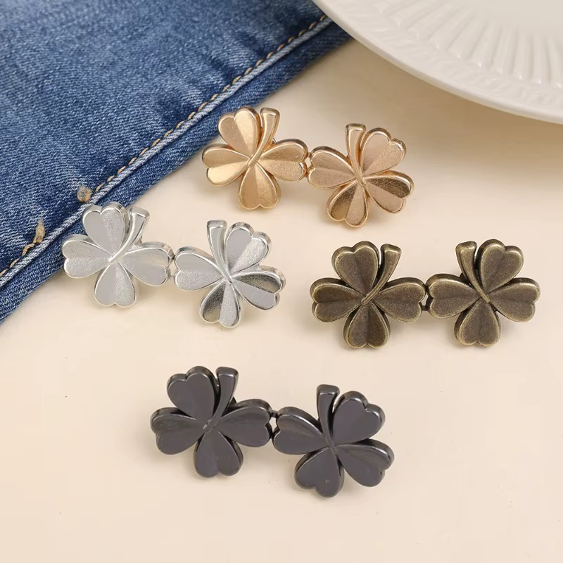 Boucle de taille trèfle à quatre feuilles, mignonne, amovible, sans clous, en métal, pour pantalons en jean, boutons, broches, bricolage, tendeur de taille, boucles pour vêtements