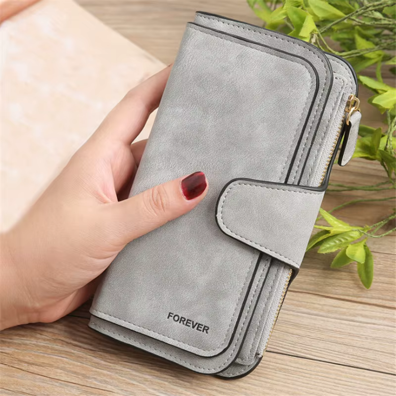 Portefeuille long en cuir brossé pour femme