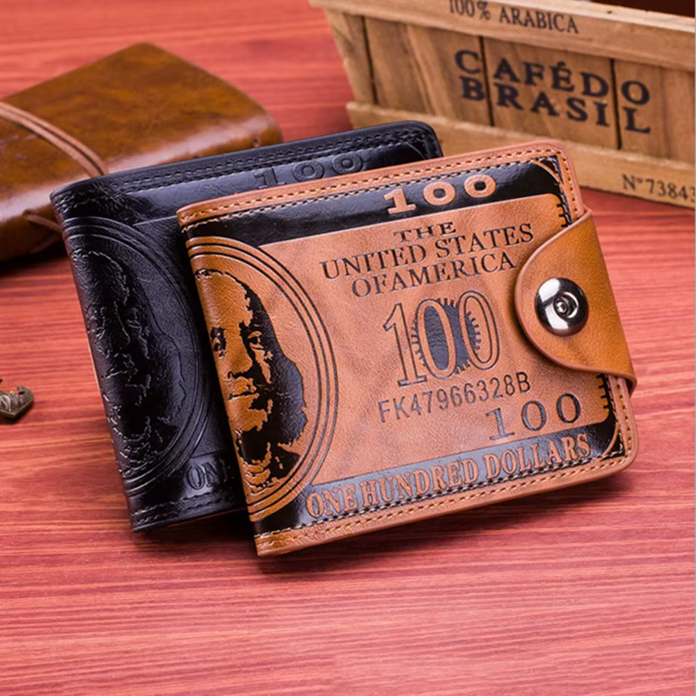 Portefeuilles de mode avec 100 dollars américains motif moraillon portefeuille en cuir pour hommes avec porte-carte à