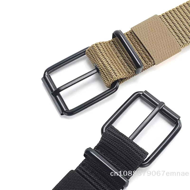 Ceinture en cuir à boucle ardillon en toile poreuse pour homme