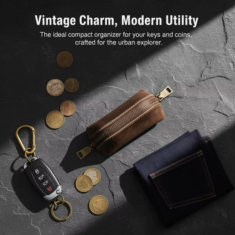 Porte-monnaie vintage avec fermeture éclair, design rétro, pour cartes de crédit et clés, sac organisateur polyvalent