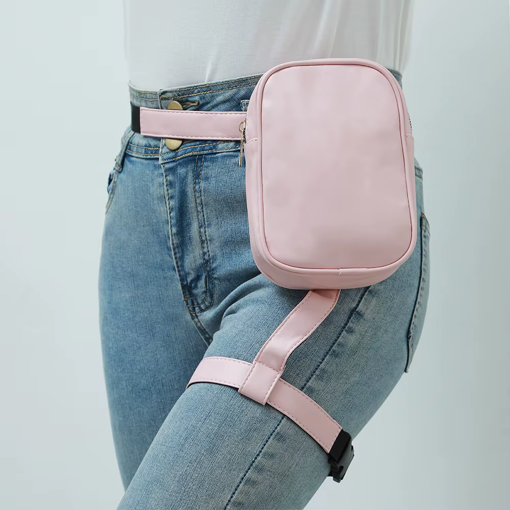 Tendance élégant noir femmes taille jambe ceinture en cuir Cool fille sac Fanny Pack pour randonnée en plein air moto