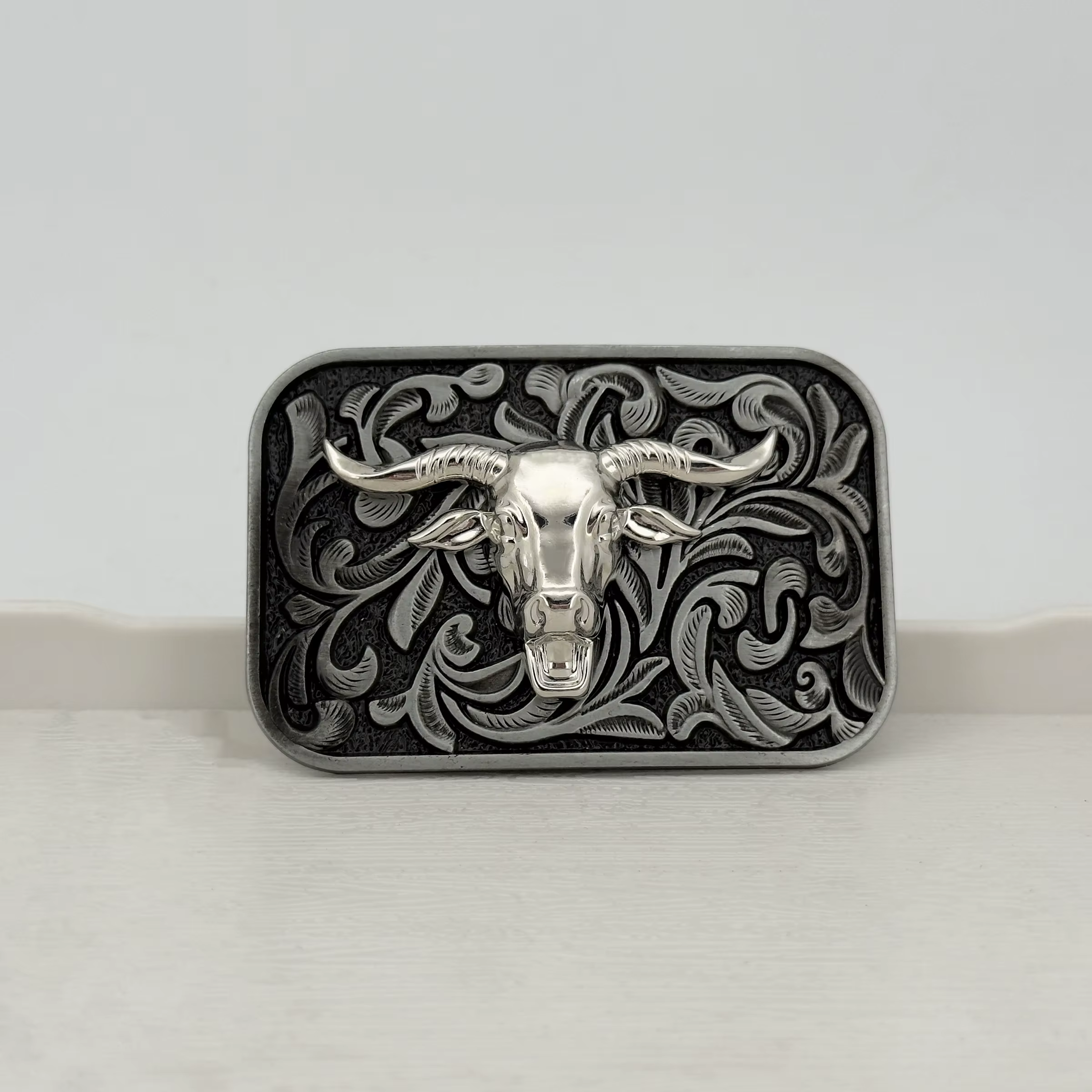 1 pièce Boucle de ceinture carrée grande taille en argent antique vintage avec motif amusant tête d'animal cheval