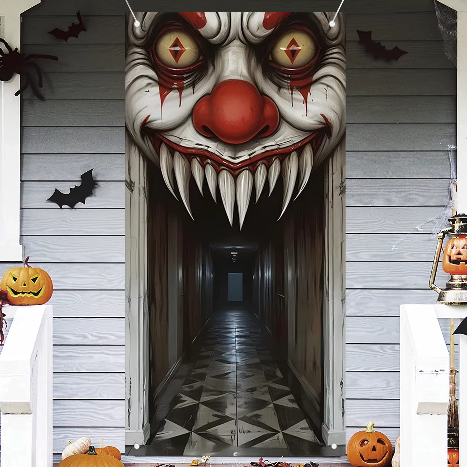 Couverture de porte de décorations d'Halloween, décoration murale sur le thème de la sorcière effrayante et du zombie, décoration sur le thème de la maison hantée intérieure et extérieure, scen 2D