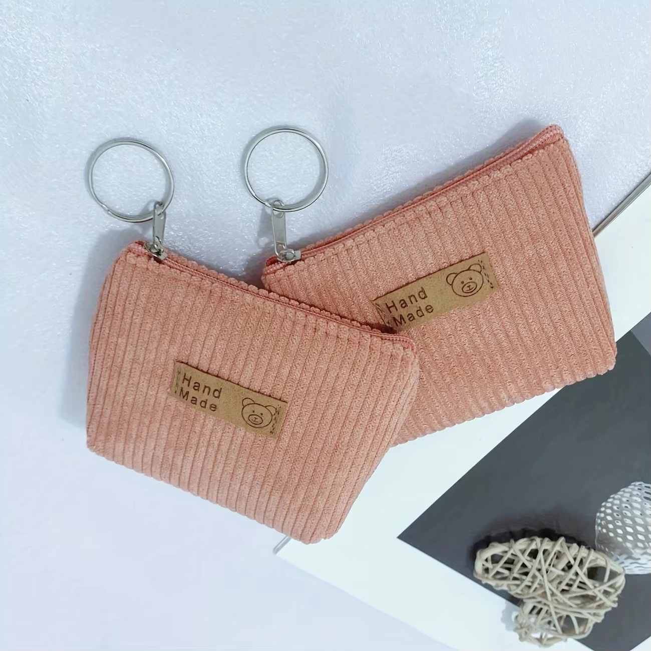 Mini porte-monnaie en velours côtelé