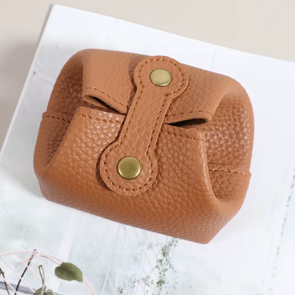 Porte-monnaie Portable en cuir PU de couleur unie