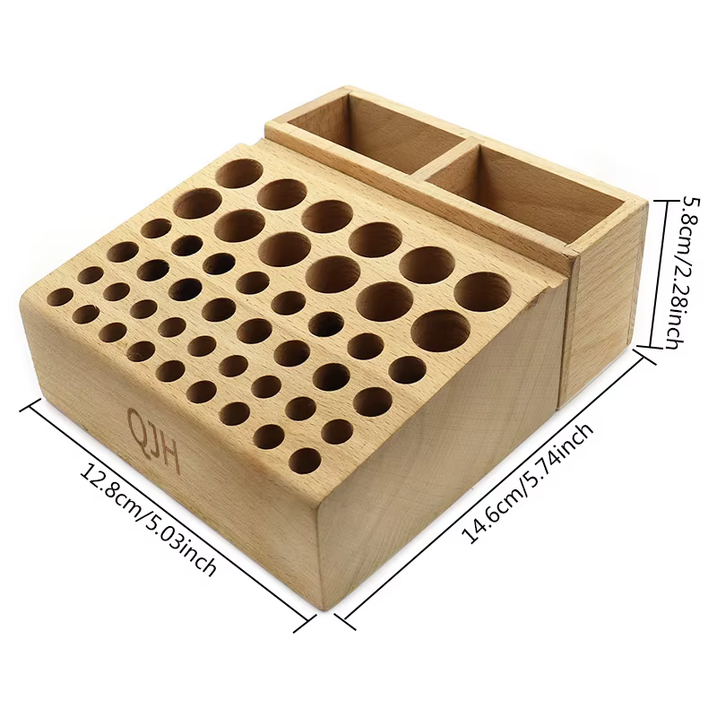QJH Boîte de rangement pour outils de travail manuel, support en bois à 46/98 trous pour poinçons de maroquinerie, outils de sculpture et rangement de forets