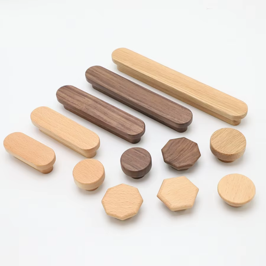 Porte d'armoire en noyer, barre en T, boutons en bois, poignées de tiroir, placard de cuisine, coiffeuse, poignées de meubles en bois