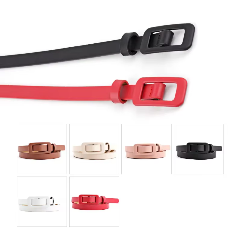 Ceinture fine en cuir Pu pour femmes, boucle carrée sans trous, noir/blanc/rouge, à la mode, pour décoration de robe en jean, vente en gros