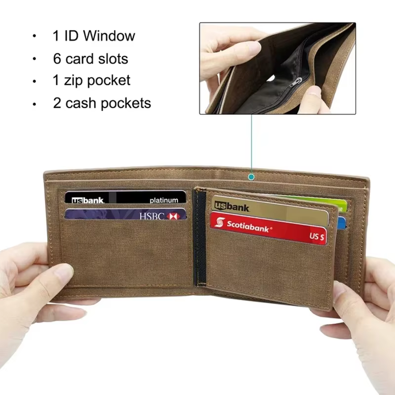 Portefeuille court personnalisé pour hommes – 2 images et texte gravés à l'intérieur – Cadeau pour lui