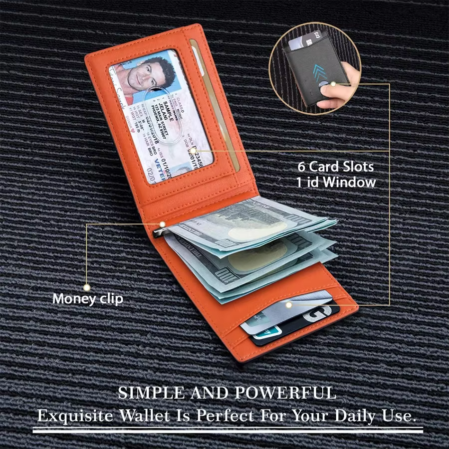 Portefeuille intelligent mince en cuir synthétique pour hommes