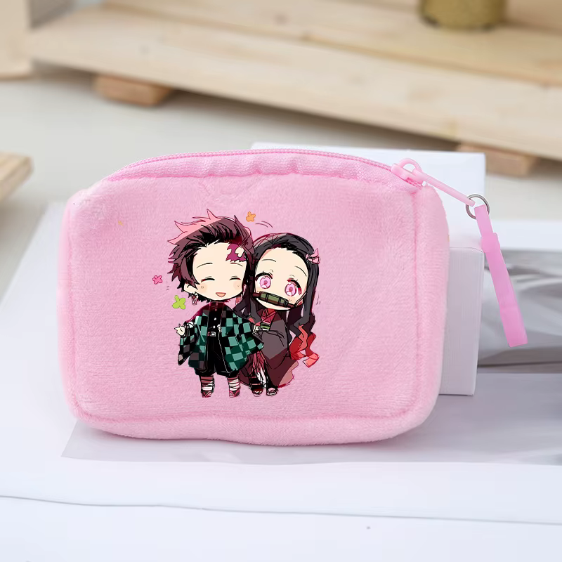 Porte-monnaie Demon Slayer Kimetsu No Yaiba pour garçons et filles, petit portefeuille portable, mini sacs de rangement, pendentif en peluche