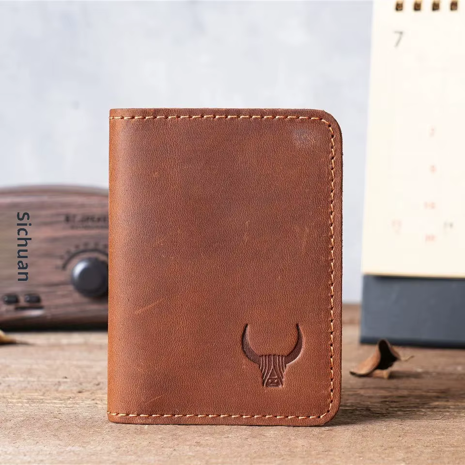 Portefeuille en cuir véritable style vintage décontracté