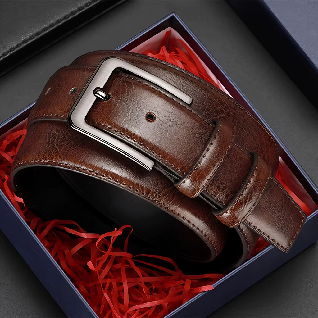 Ceinture de luxe pour homme en cuir PU avec boucle ardillon métallique