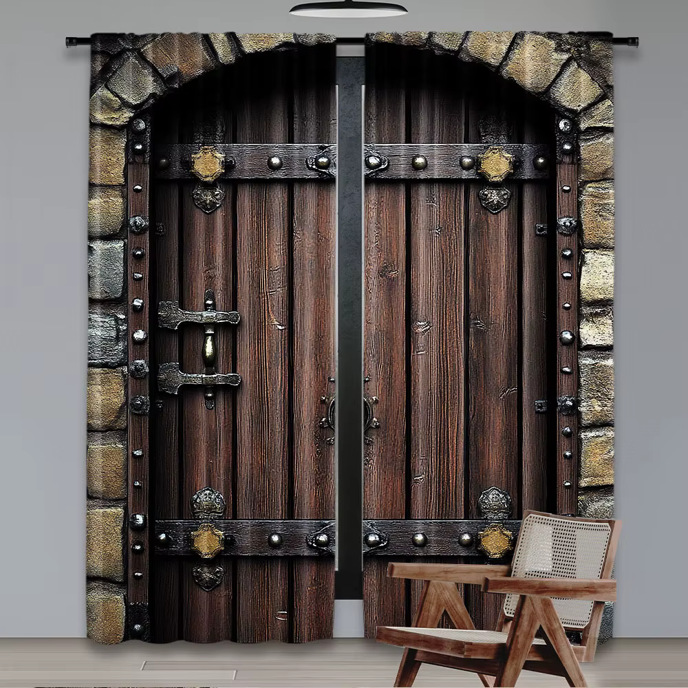 Rideaux Rustiques en Bois, 2 Pièces, Porte Historique, Vintage, Extérieur, Structure Médiévale, Convient pour Chambre à Coucher, Salon, Salle à Manger
