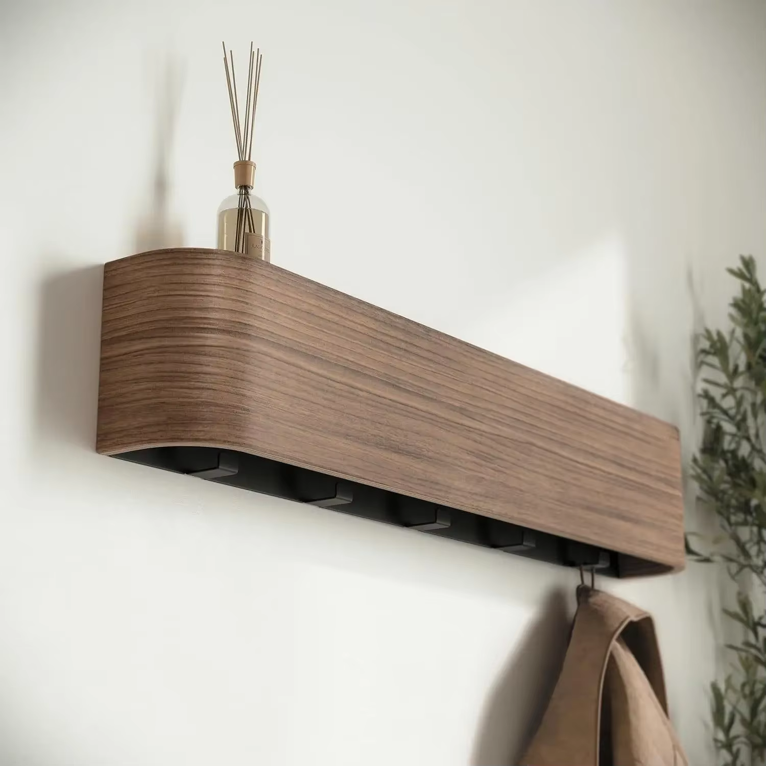 Porte-manteau mural en bois de noyer - Porte-vêtements esthétique minimaliste moderne, support simple pour vêtements pour entrée, hall, salon