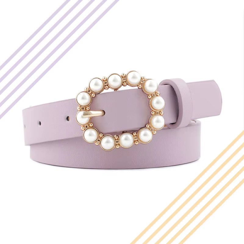 Nouvelle ceinture en cuir élégante et minimaliste avec perles – Ceinture polyvalente – Ceintures à boucle décontractées haut de gamme et tendance pour femmes