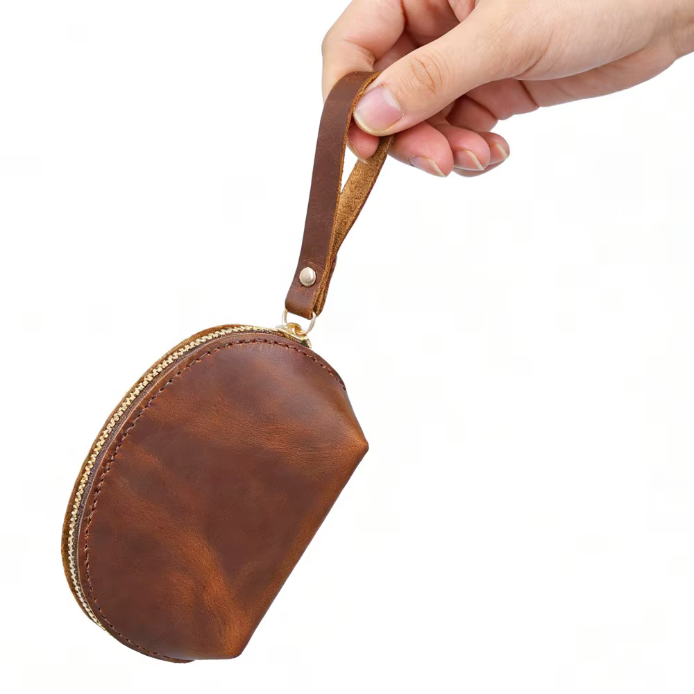 Porte-monnaie en cuir véritable - Mini portefeuille compact pour pièces de monnaie