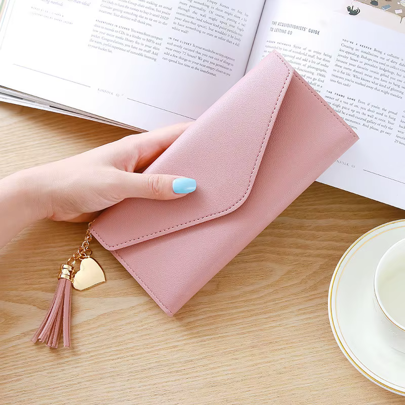 Portefeuille long élégant pour femme en cuir PU souple avec fermeture éclair simple – Noir