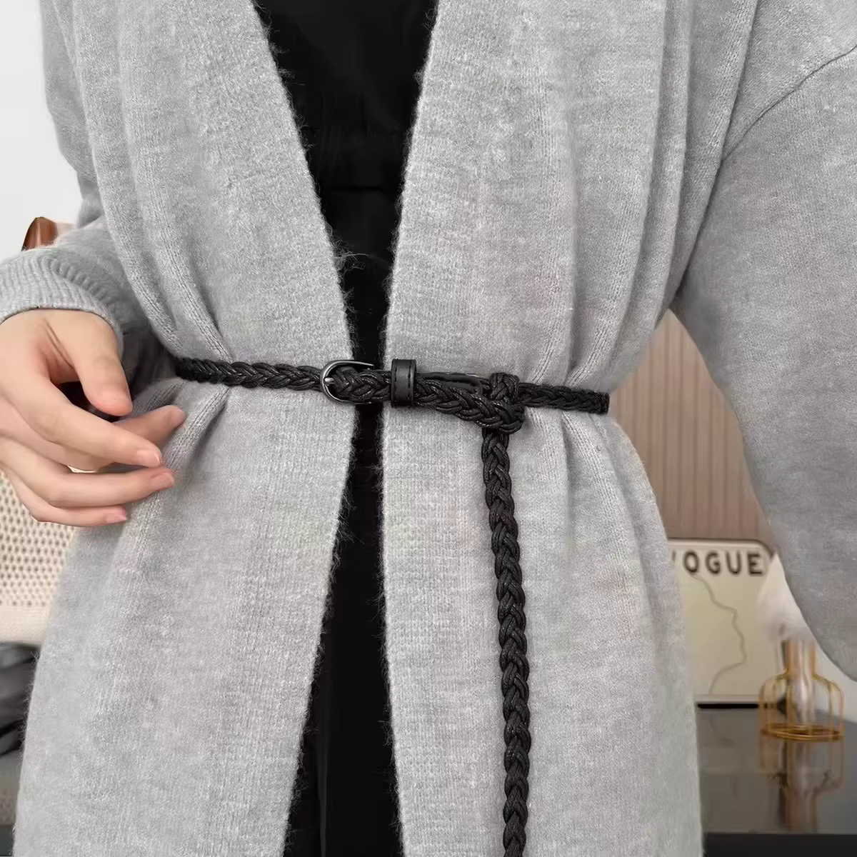 Ceinture fine tressée rétro vintage pour femme