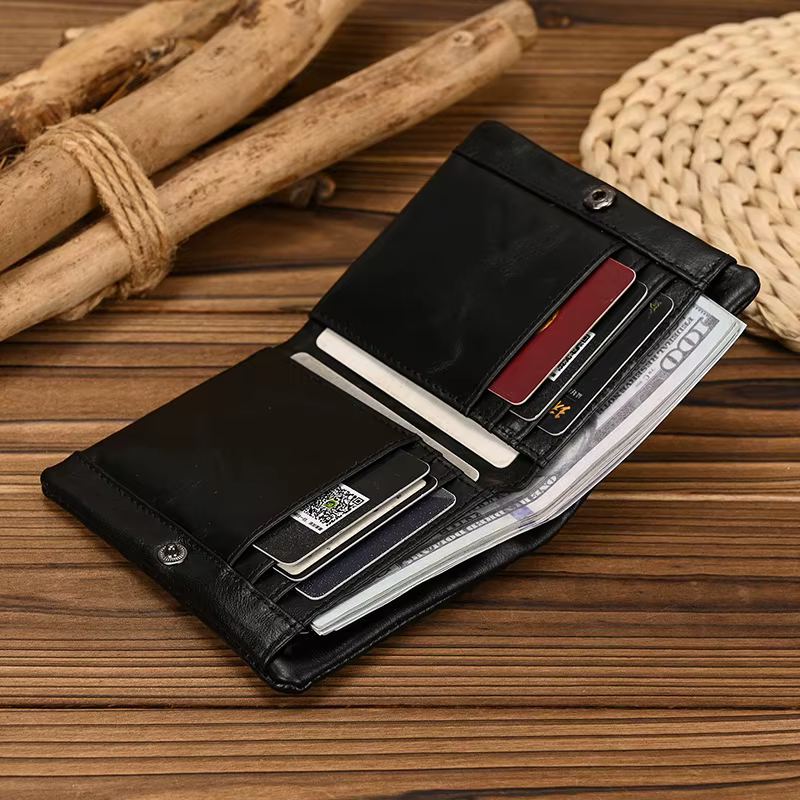 Luufan portefeuille court en cuir véritable porte-carte à deux volets porte-monnaie