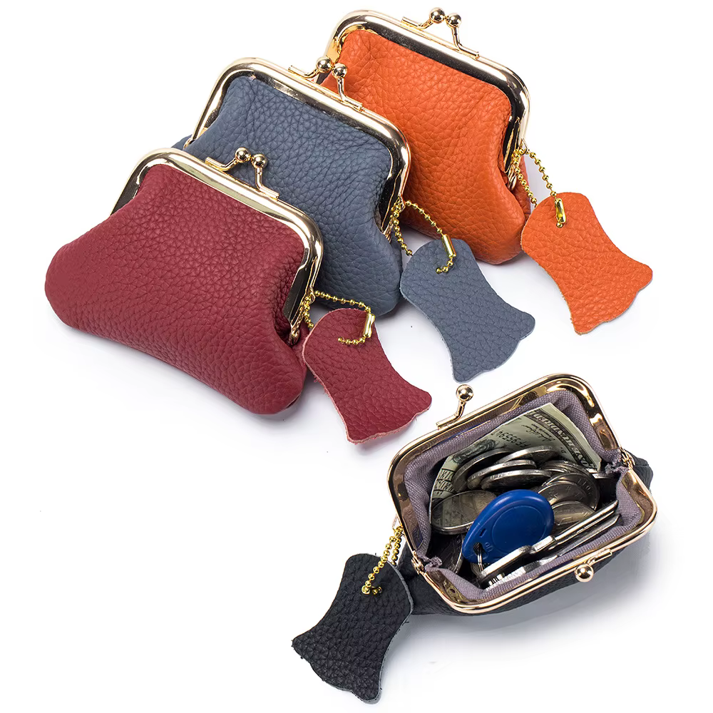 Portefeuille court vintage en cuir véritable pour femme