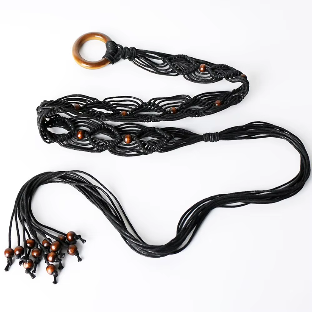 Ceinture tressée rétro pour femme, style bohème, large, ajustable, à nouer, pour robe