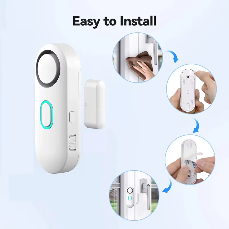Alarme de fenêtre de porte sans fil avec télécommande, 3 Modes (bienvenue/porte ouverte/alarme), Installation de montage sur bande double face,
