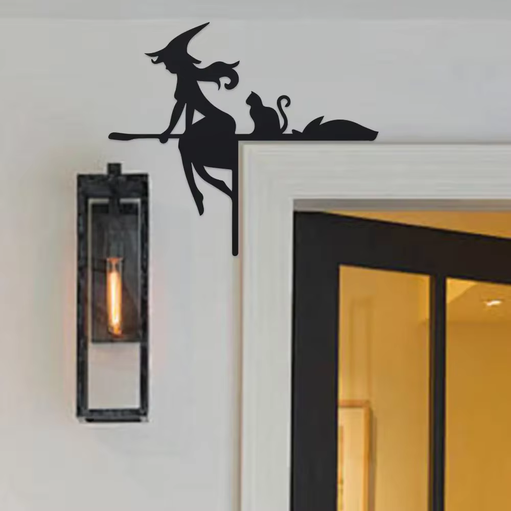 Ensemble de décorations pour cadre de porte d'Halloween – Silhouettes en fer forgé avec toiles d'araignées – Décoration festive en métal pour l'angle du haut de la porte